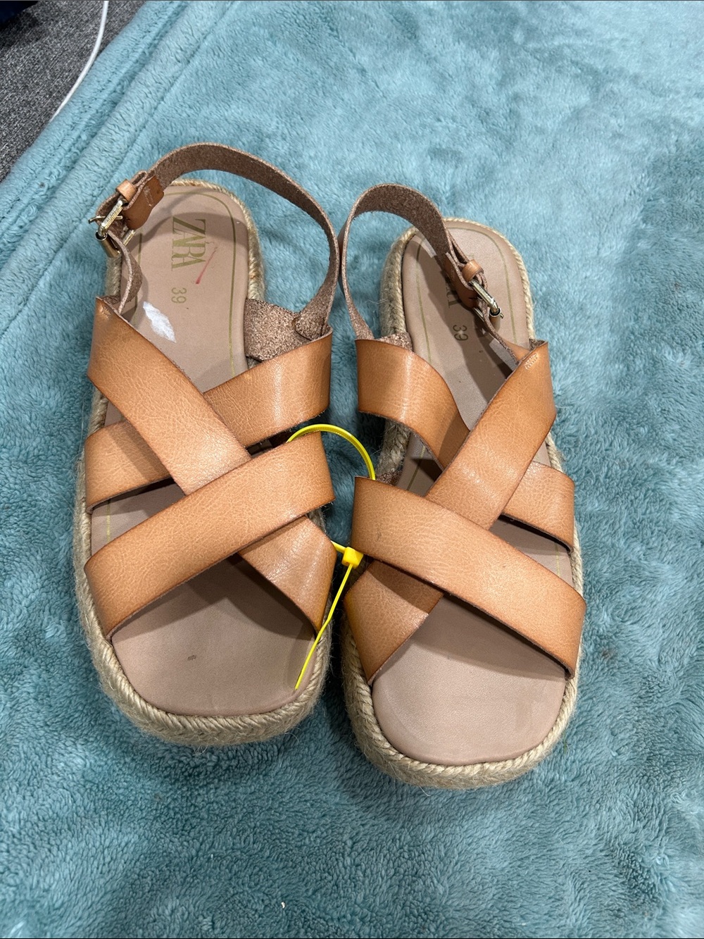 ZARA Tan Cross-Strap Espadrille Sandals
